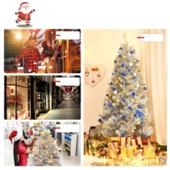 Costway 7.5-ft Hinged Unlit Artificial Silver Tinsel Christmas Tree Holiday With Metal Stand -Northlight Sales Store 331065244 AlternateImage2