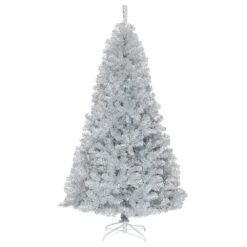 Costway 7.5-ft Hinged Unlit Artificial Silver Tinsel Christmas Tree Holiday With Metal Stand