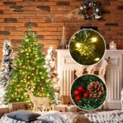 Costway 4.5-ft Pre-Lit Hinged Christmas Tree With Pine Cones Red Berries And 300 LED Lights -Northlight Sales Store 331065245 AlternateImage2