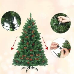 Costway 4.5-ft Pre-Lit Hinged Christmas Tree With Pine Cones Red Berries And 300 LED Lights -Northlight Sales Store 331065245 AlternateImage3