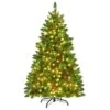 Costway 4.5-ft Pre-Lit Hinged Christmas Tree With Pine Cones Red Berries And 300 LED Lights