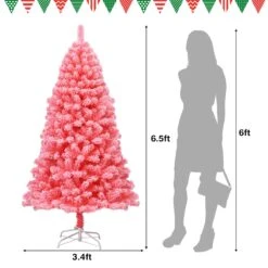 Costway 6.5-ft Full Flocked Pink Artificial Christmas Tree With Lights -Northlight Sales Store 331066775 AlternateImage1