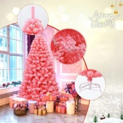 Costway 6.5-ft Full Flocked Pink Artificial Christmas Tree With Lights -Northlight Sales Store 331066775 AlternateImage2