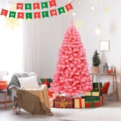 Costway 6.5-ft Full Flocked Pink Artificial Christmas Tree With Lights -Northlight Sales Store 331066775 AlternateImage4