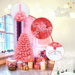 Costway 4.5-ft Full Flocked Pink Artificial Christmas Tree With Lights -Northlight Sales Store 331066778 AlternateImage2