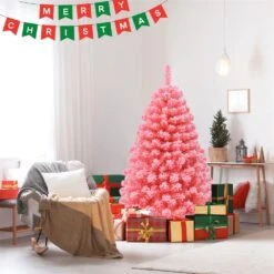 Costway 4.5-ft Full Flocked Pink Artificial Christmas Tree With Lights -Northlight Sales Store 331066778 AlternateImage3