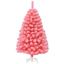 Costway 4.5-ft Full Flocked Pink Artificial Christmas Tree With Lights