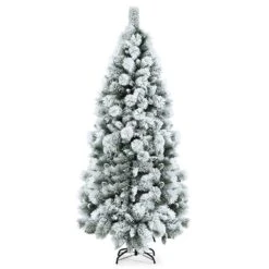 Costway 7-ft Full Flocked White Artificial Christmas Tree With Lights