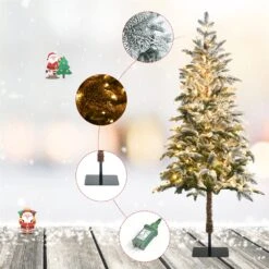 Costway 6-ft Pre-lit Flat Base Slim Flocked White Artificial Christmas Tree With 250 Warm White LED Lights -Northlight Sales Store 331066782 AlternateImage2