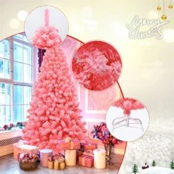Costway 7.5-ft Full Flocked Pink Artificial Christmas Tree With Lights 9 Costway 7.5-ft Full Flocked Pink Artificial Christmas Tree With Lights -Northlight Sales Store 331066785 AlternateImage2