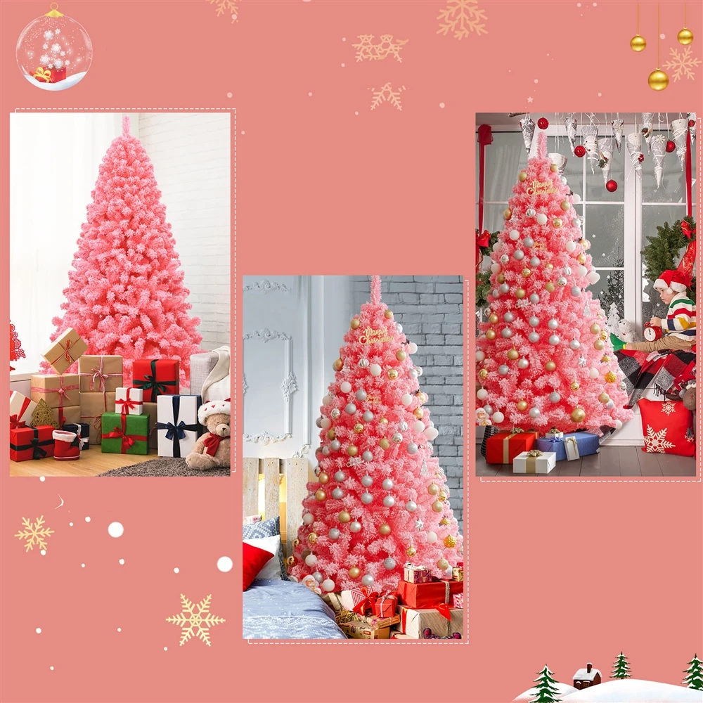 Costway 7.5-ft Full Flocked Pink Artificial Christmas Tree With Lights 6 Costway 7.5-ft Full Flocked Pink Artificial Christmas Tree With Lights - Image 4