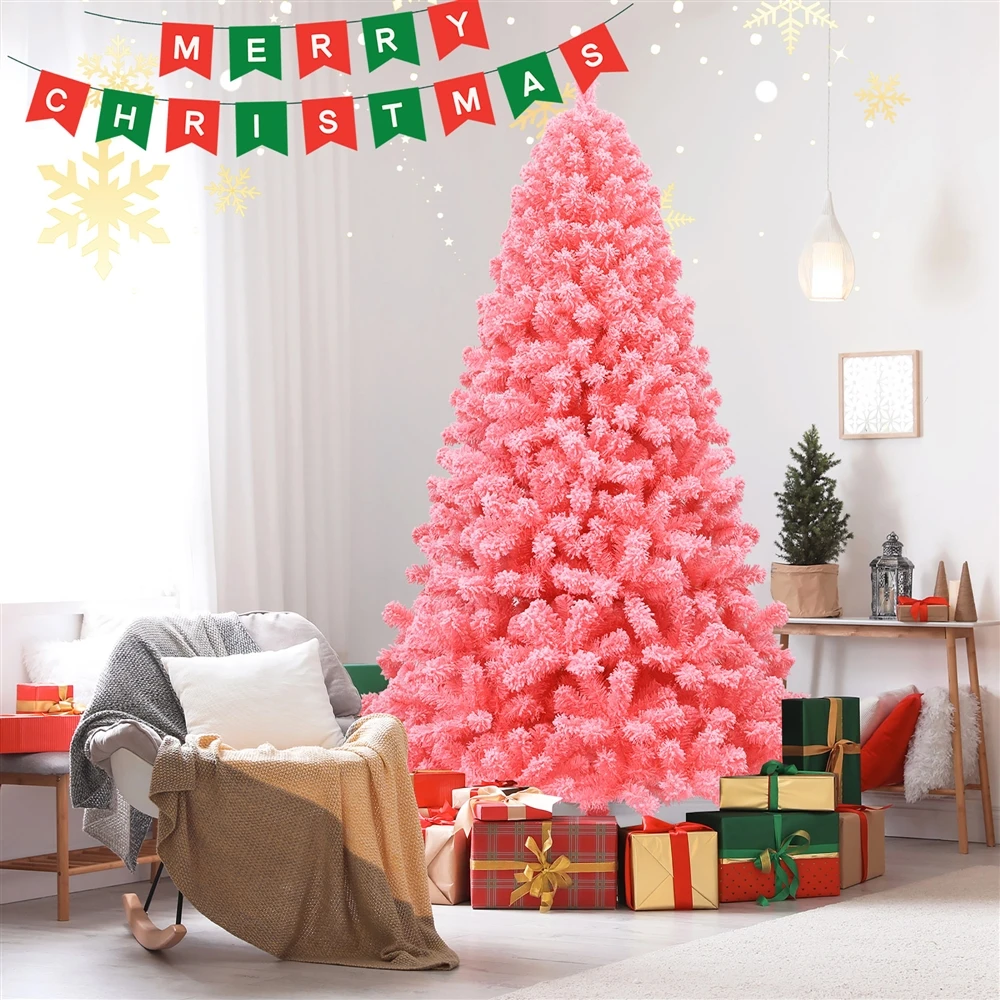Costway 7.5-ft Full Flocked Pink Artificial Christmas Tree With Lights 7 Costway 7.5-ft Full Flocked Pink Artificial Christmas Tree With Lights - Image 5