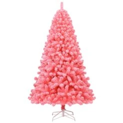Costway 7.5-ft Full Flocked Pink Artificial Christmas Tree With Lights