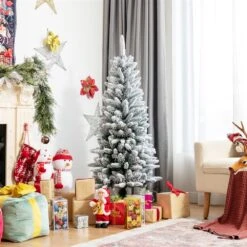 Costway 4.5-ft Slim Flocked White Artificial Christmas Tree With 373 Tips -Northlight Sales Store 331066787 AlternateImage4
