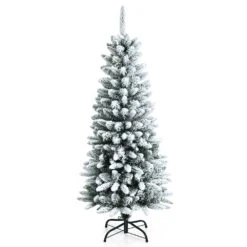 Costway 4.5-ft Slim Flocked White Artificial Christmas Tree With 373 Tips