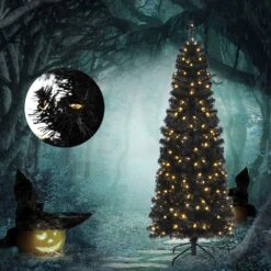 Costway 6-ft Pre-lit Slim Black Artificial Christmas Tree With 300 White LED Lights -Northlight Sales Store 331066789 AlternateImage2