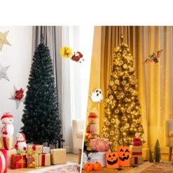 Costway 6-ft Pre-lit Slim Black Artificial Christmas Tree With 300 White LED Lights -Northlight Sales Store 331066789 AlternateImage4