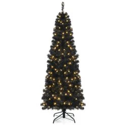 Costway 6-ft Pre-lit Slim Black Artificial Christmas Tree With 300 White LED Lights