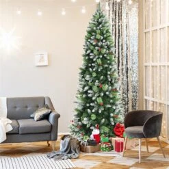 Costway 7.5-ft Unlit Slim Green Artificial Christmas Tree -Northlight Sales Store 331066791 AlternateImage4