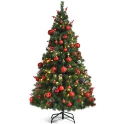 Costway 5-ft Pre-lit Full Green Artificial Christmas Tree With 150 Warm White LED Lights