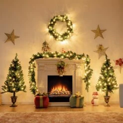 Costway 4-ft Pre-lit Flat Base Full Green Artificial Christmas Tree With 200 White LED Lights -Northlight Sales Store 331066793 AlternateImage4