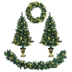 Costway 4-ft Pre-lit Flat Base Full Green Artificial Christmas Tree With 200 White LED Lights