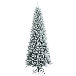 Costway 7.5-ft Slim Flocked White Artificial Christmas Tree With 1189 Tips