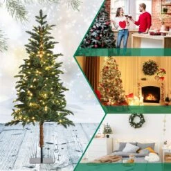 Costway 6-ft Pre-lit Flat Base Slim Green Artificial Christmas Tree With 250 Warm White LED Lights -Northlight Sales Store 331066797 AlternateImage2