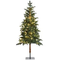 Costway 6-ft Pre-lit Flat Base Slim Green Artificial Christmas Tree With 250 Warm White LED Lights