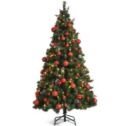 Costway 6-ft Pre-lit Full Green Artificial Christmas Tree With 250 Warm White LED Lights
