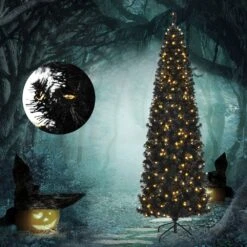 Costway 7-ft Pre-lit Slim Black Artificial Christmas Tree With 350 Warm White LED Lights -Northlight Sales Store 331066801 AlternateImage3