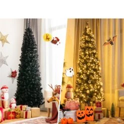 Costway 7-ft Pre-lit Slim Black Artificial Christmas Tree With 350 Warm White LED Lights -Northlight Sales Store 331066801 AlternateImage4