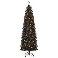 Costway 7-ft Pre-lit Slim Black Artificial Christmas Tree With 350 Warm White LED Lights