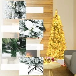 Costway 7-ft Pre-lit Full Flocked White Artificial Christmas Tree With 350 Warm White LED Lights -Northlight Sales Store 331066803 AlternateImage4