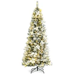 Costway 7-ft Pre-lit Full Flocked White Artificial Christmas Tree With 350 Warm White LED Lights
