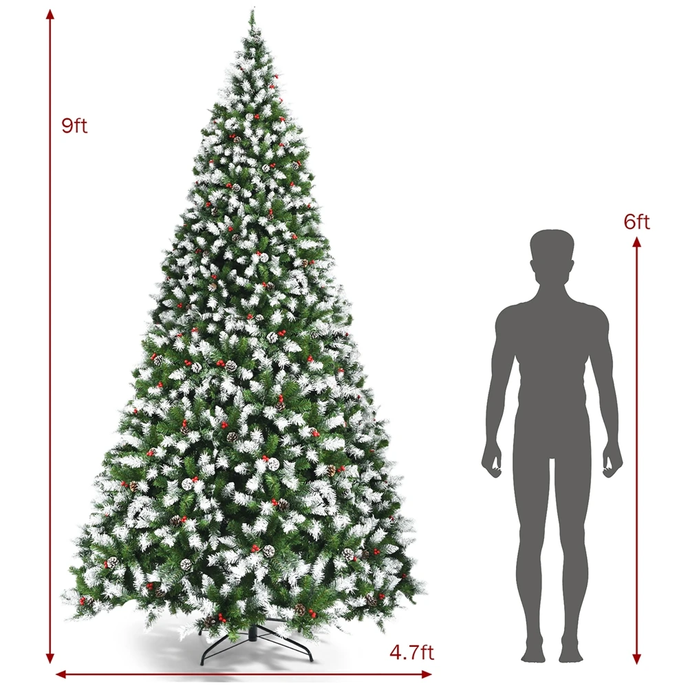Costway 9-ft Pre-lit Full Flocked Green Artificial Christmas Tree With 900 Warm White LED Lights And 2058 Tips 4 Costway 9-ft Pre-lit Full Flocked Green Artificial Christmas Tree With 900 Warm White LED Lights And 2058 Tips - Image 2
