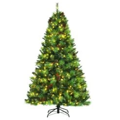 Costway 7-ft Pre-lit Full Green Artificial Christmas Tree With 500 Warm White LED Lights