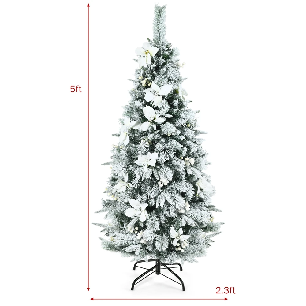 Costway 5-ft Pre-lit Full Flocked White Artificial Christmas Tree With 180 Warm White LED Lights 4 Costway 5-ft Pre-lit Full Flocked White Artificial Christmas Tree With 180 Warm White LED Lights - Image 2