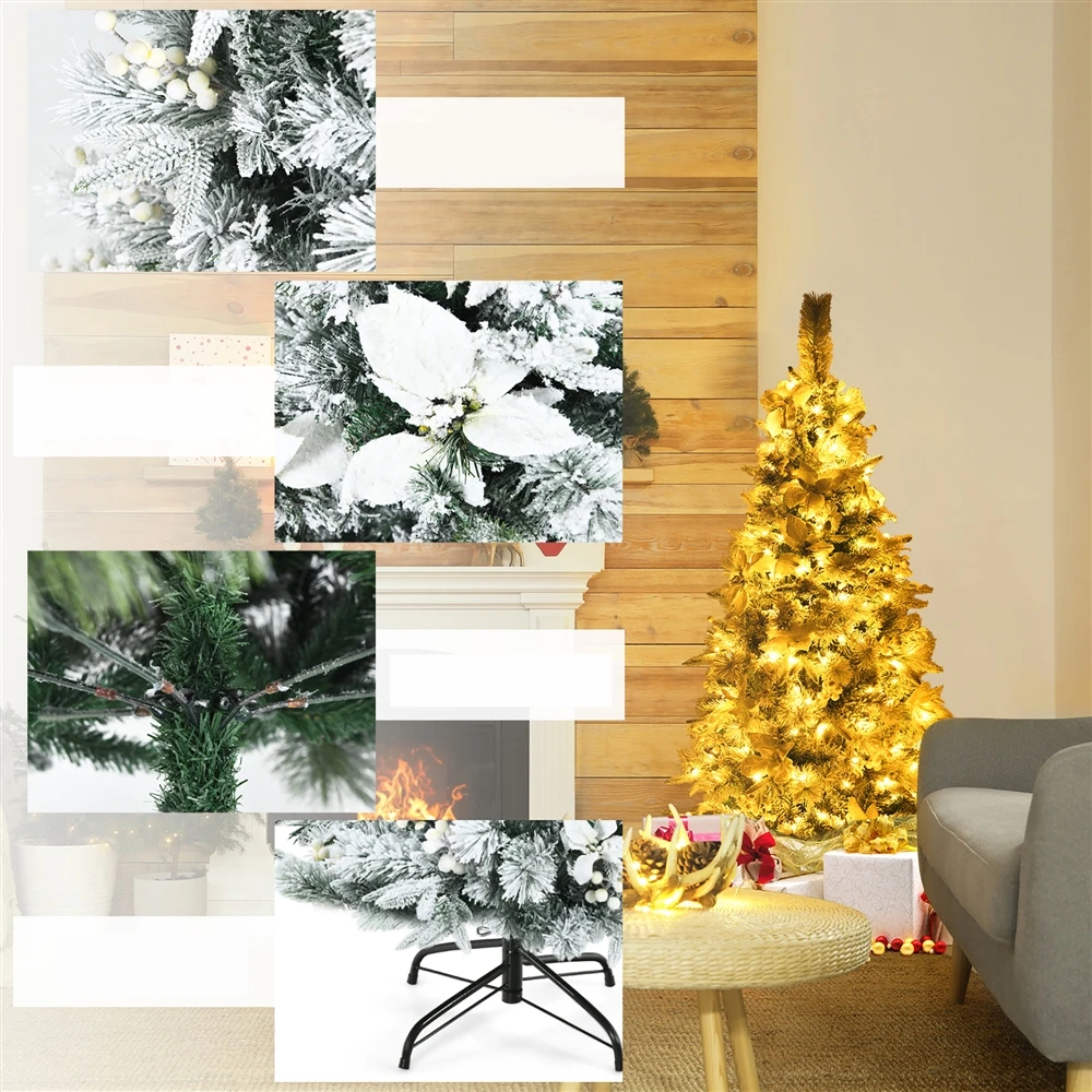 Costway 5-ft Pre-lit Full Flocked White Artificial Christmas Tree With 180 Warm White LED Lights 6 Costway 5-ft Pre-lit Full Flocked White Artificial Christmas Tree With 180 Warm White LED Lights - Image 4