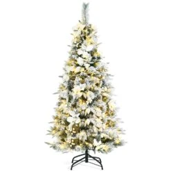 Costway 5-ft Pre-lit Full Flocked White Artificial Christmas Tree With 180 Warm White LED Lights