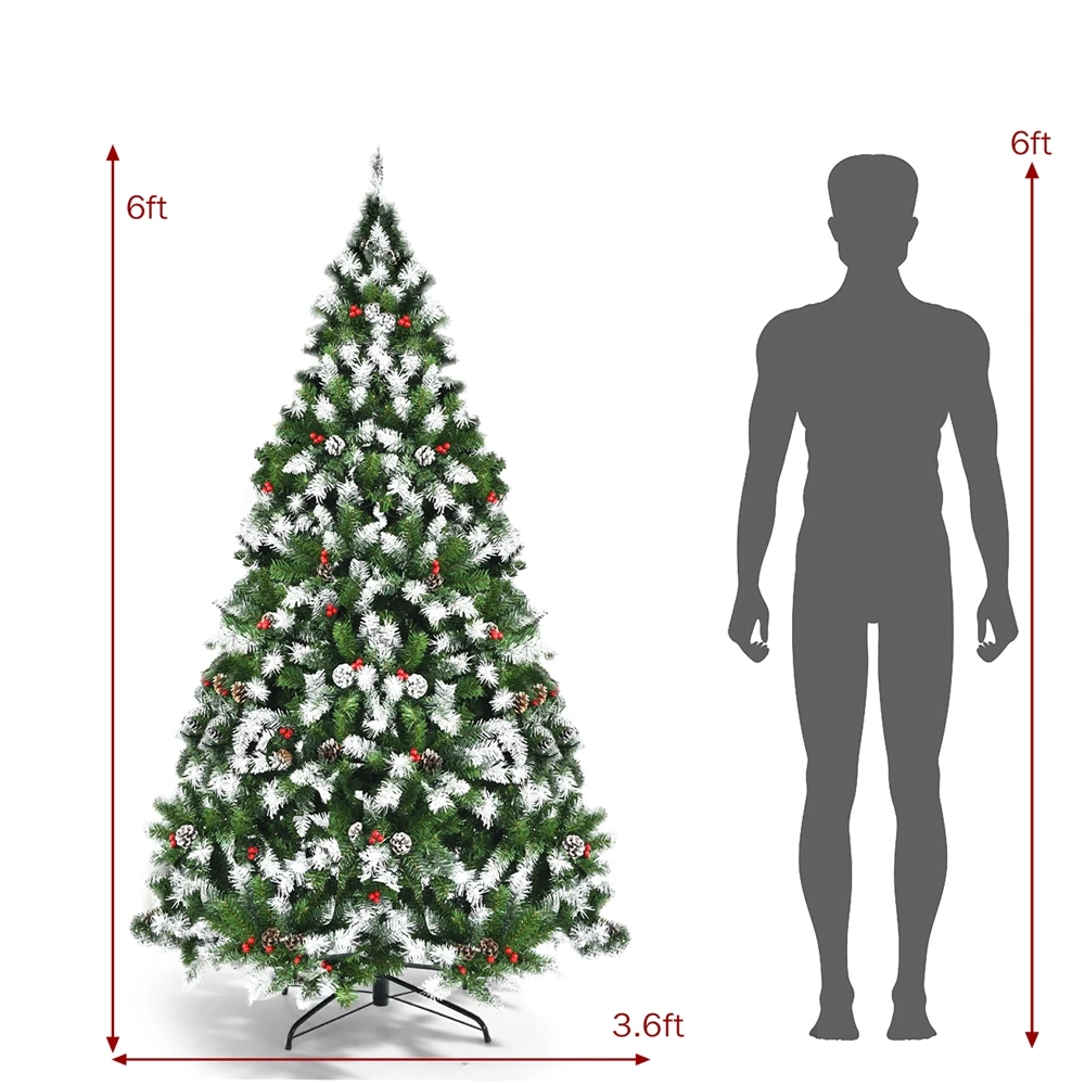 Costway 6-ft Pre-lit Full Flocked Green Artificial Christmas Tree With 250 Warm White LED Lights And 818 Tips 4 Costway 6-ft Pre-lit Full Flocked Green Artificial Christmas Tree With 250 Warm White LED Lights And 818 Tips - Image 2