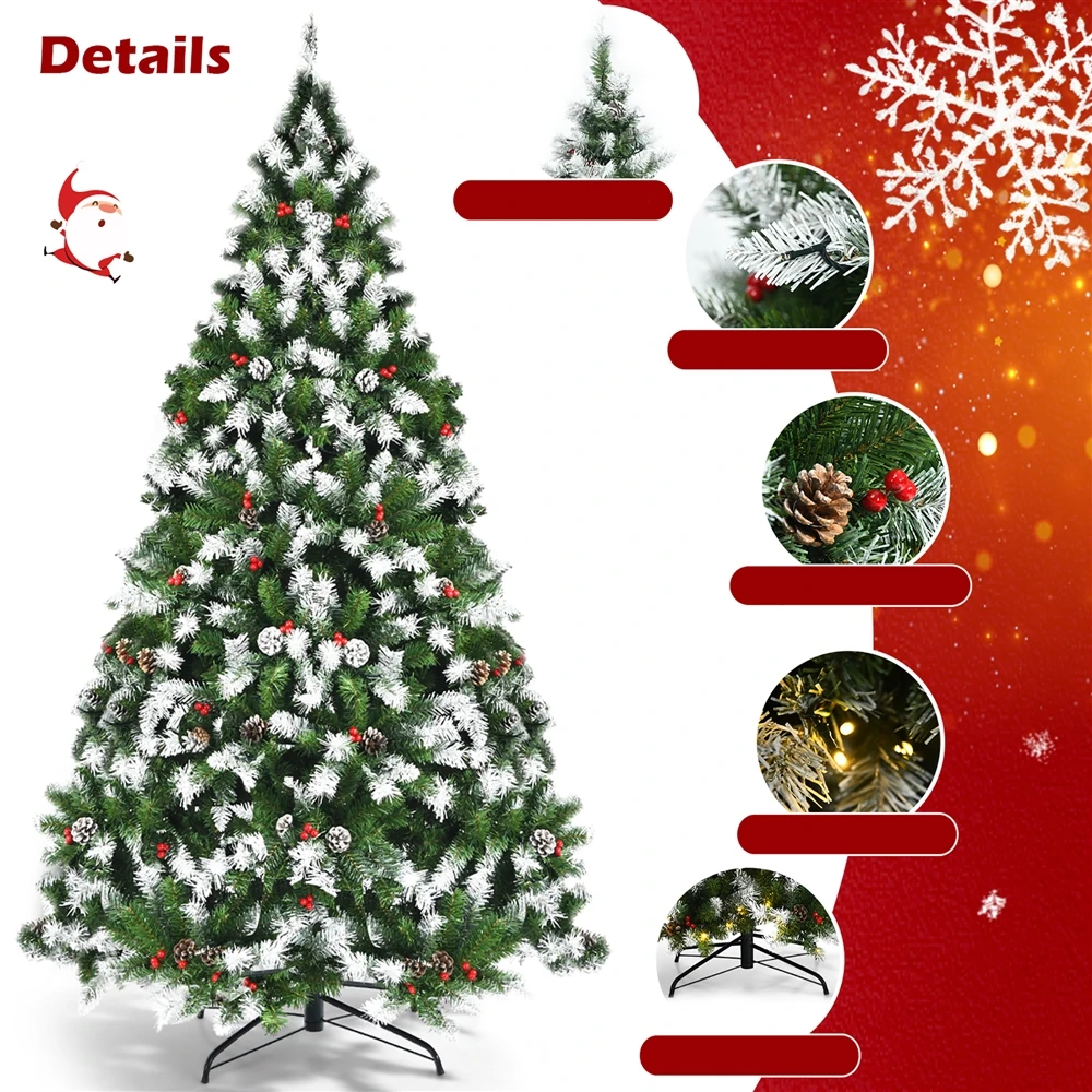 Costway 6-ft Pre-lit Full Flocked Green Artificial Christmas Tree With 250 Warm White LED Lights And 818 Tips 5 Costway 6-ft Pre-lit Full Flocked Green Artificial Christmas Tree With 250 Warm White LED Lights And 818 Tips - Image 3