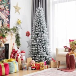 Costway 6.5-ft Slim Flocked White Artificial Christmas Tree With 829 Tips -Northlight Sales Store 331066810 AlternateImage4
