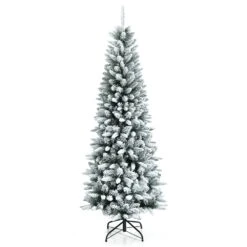 Costway 6.5-ft Slim Flocked White Artificial Christmas Tree With 829 Tips