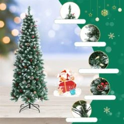 Costway 6-ft Pre-lit Slim Flocked Green Artificial Christmas Tree With 300 Warm White LED Lights -Northlight Sales Store 331066811 AlternateImage2