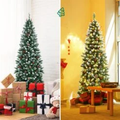 Costway 6-ft Pre-lit Slim Flocked Green Artificial Christmas Tree With 300 Warm White LED Lights -Northlight Sales Store 331066811 AlternateImage3