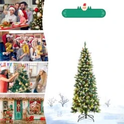 Costway 6-ft Pre-lit Slim Flocked Green Artificial Christmas Tree With 300 Warm White LED Lights -Northlight Sales Store 331066811 AlternateImage4