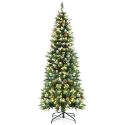 Costway 6-ft Pre-lit Slim Flocked Green Artificial Christmas Tree With 300 Warm White LED Lights