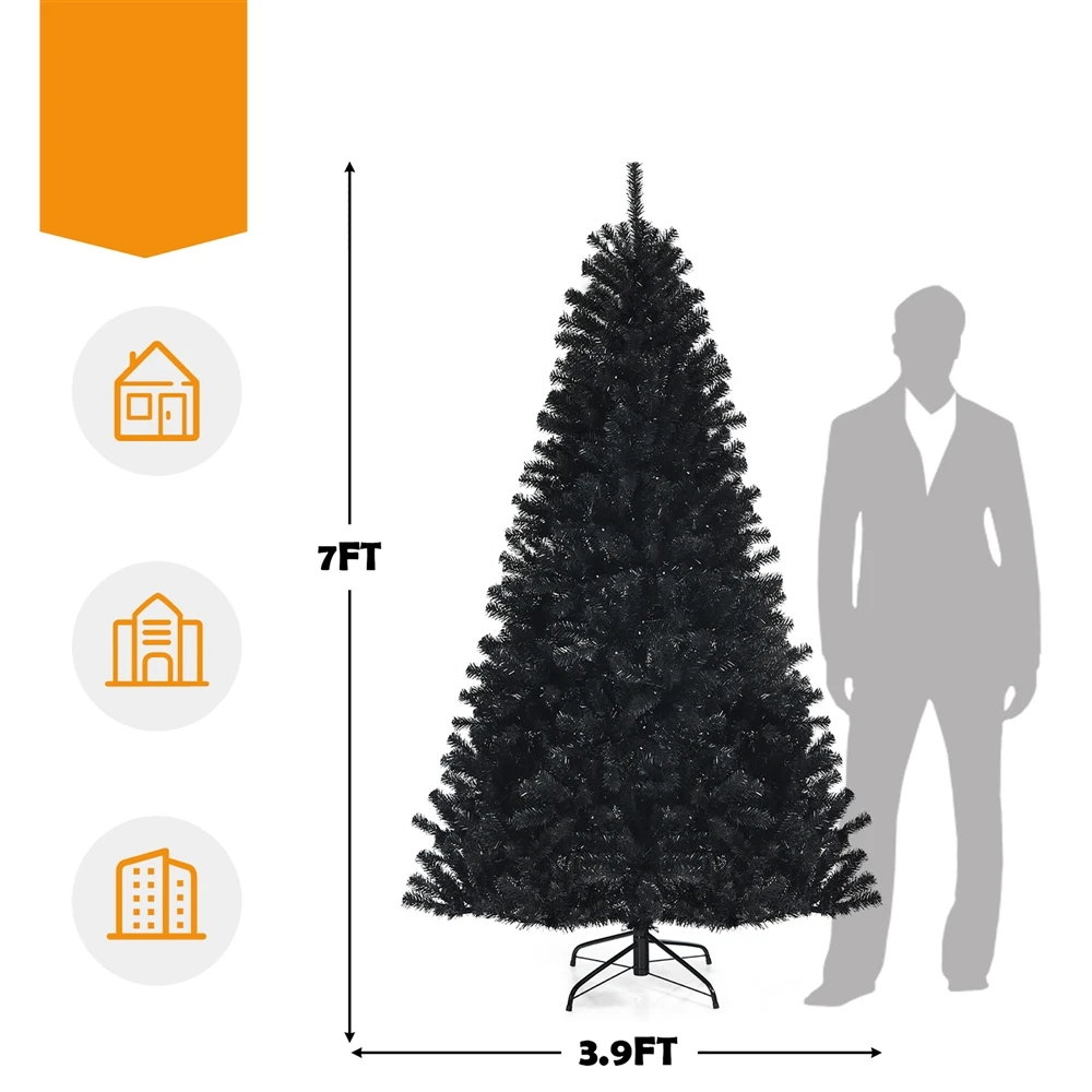 Costway 7-ft Pre-lit Full Black Artificial Christmas Tree With 500 Purple LED Lights 4 Costway 7-ft Pre-lit Full Black Artificial Christmas Tree With 500 Purple LED Lights - Image 2