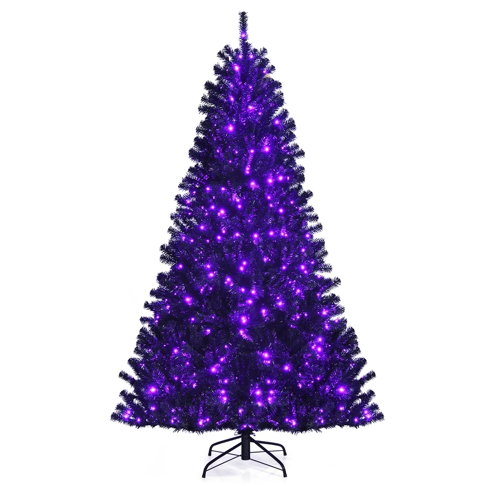 Costway 7-ft Pre-lit Full Black Artificial Christmas Tree With 500 Purple LED Lights 3 Costway 7-ft Pre-lit Full Black Artificial Christmas Tree With 500 Purple LED Lights